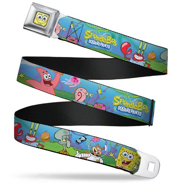 Buckle-Down Sponge Bob Face CLOSE-UP Full Color Seatbelt Belt - SpongeBob And Friends/Logo Webbing