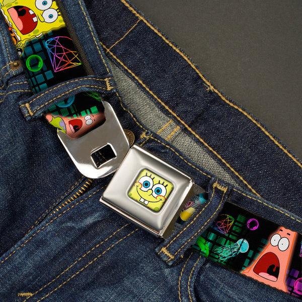 Buckle-Down Sponge Bob Face CLOSE-UP Full Color Seatbelt Belt - Surprised SpongeBob & Patrick Starfish/SPONGEBOB/Jellyfish Black/Multi Color Webbing