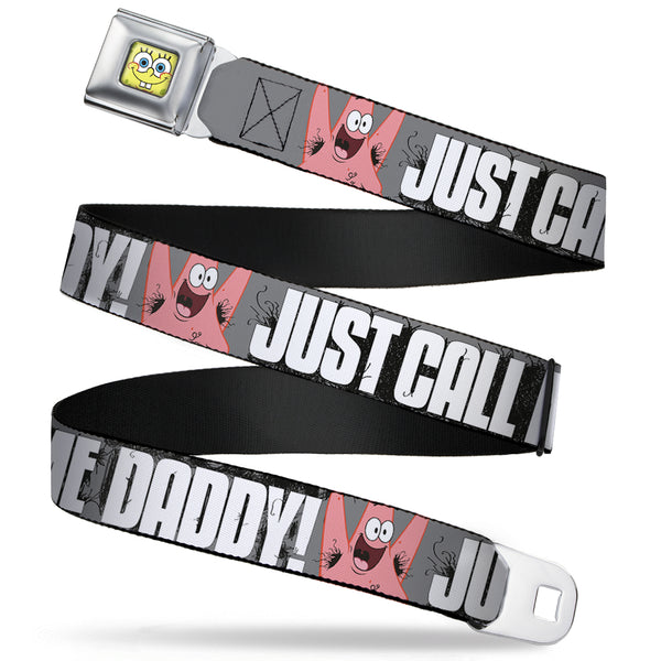 Buckle-Down Sponge Bob Face CLOSE-UP Full Color Seatbelt Belt - Hairy Patrick Starfish JUST CALL ME DADDY Gray/Black/White Webbing