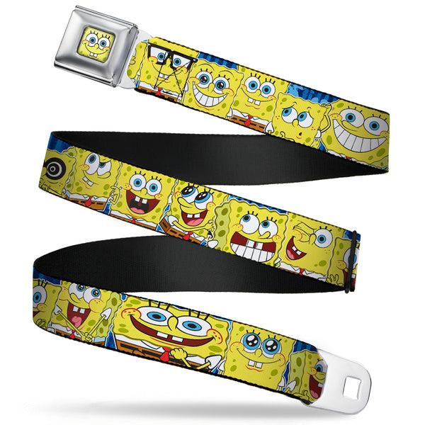 Buckle-Down Sponge Bob Face CLOSE-UP Full Color Seatbelt Belt - SpongeBob Expressions Stripe Blue Webbing