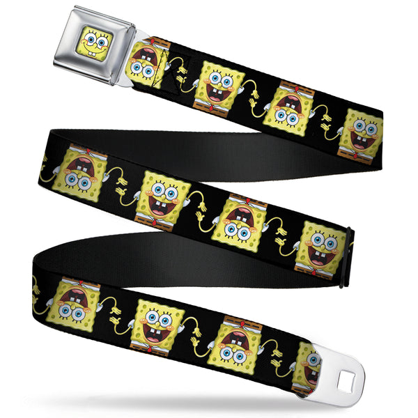 Buckle-Down Sponge Bob Face CLOSE-UP Full Color Seatbelt Belt - SpongeBob 3-D Pose Flip Black Webbing