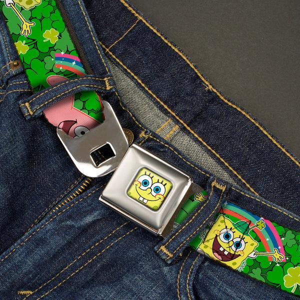 Buckle-Down Sponge Bob Face CLOSE-UP Full Color Seatbelt Belt - SpongeBob & Patrick Starfish St. Patrick's Day Poses Webbing