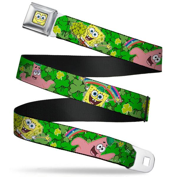 Buckle-Down Sponge Bob Face CLOSE-UP Full Color Seatbelt Belt - SpongeBob & Patrick Starfish St. Patrick's Day Poses Webbing