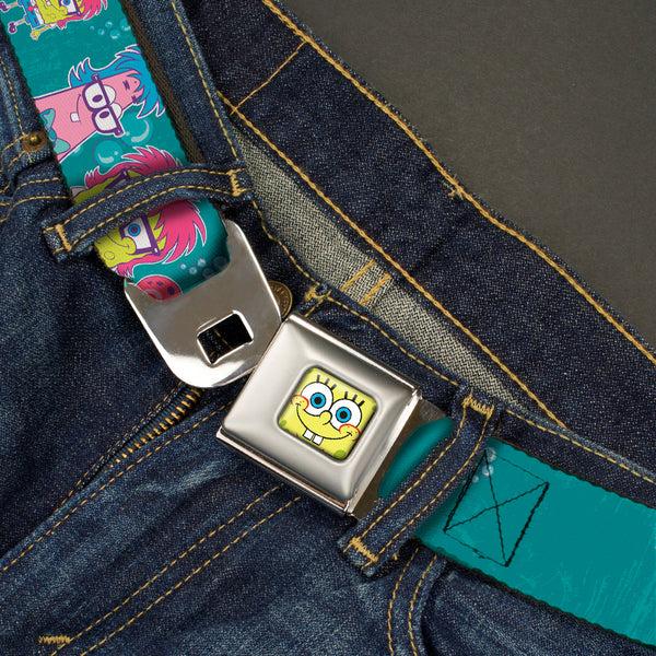 Buckle-Down Sponge Bob Face CLOSE-UP Full Color Seatbelt Belt - Patrick SpongeBob & Gary NOT NORMAL Aqua Webbing