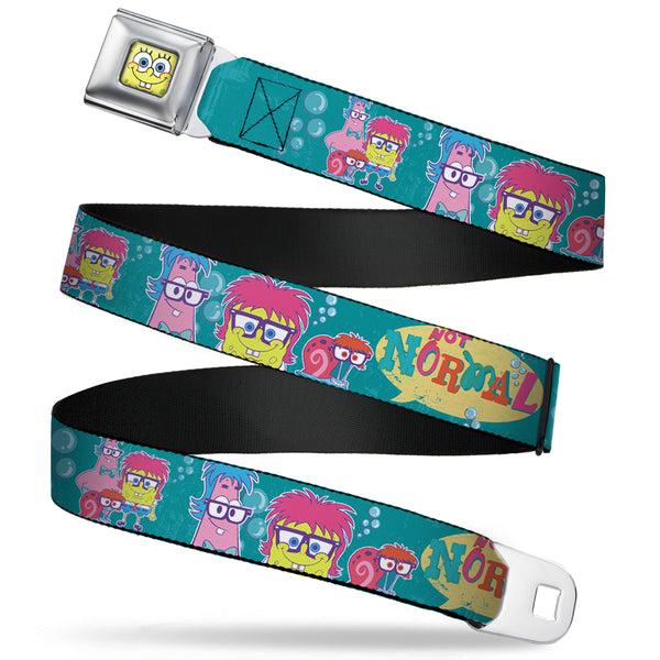 Buckle-Down Sponge Bob Face CLOSE-UP Full Color Seatbelt Belt - Patrick SpongeBob & Gary NOT NORMAL Aqua Webbing