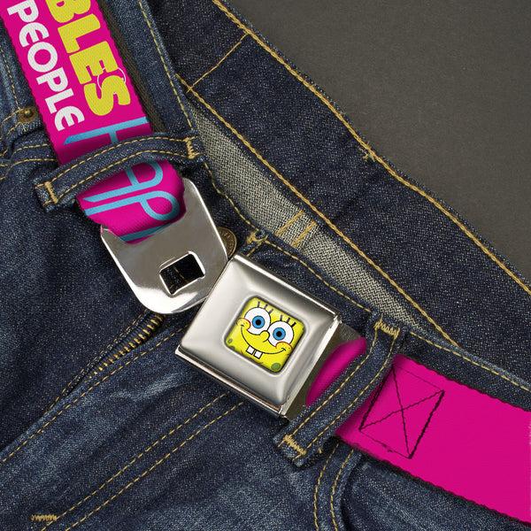 Buckle-Down Sponge Bob Face CLOSE-UP Full Color Seatbelt Belt - Patrick Starfish Pose BUBBLES MAKE PEOPLE HAPPY Pink/Yellow/White/Blue Webbing