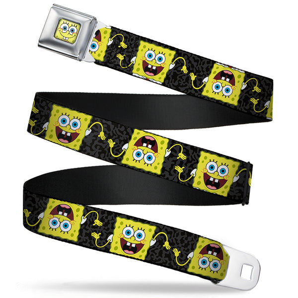 Buckle-Down Sponge Bob Face CLOSE-UP Full Color Seatbelt Belt - SpongeBob Pose Flip/Camo Gray/Black Webbing