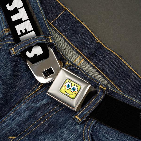 Buckle-Down Sponge Bob Face CLOSE-UP Full Color Seatbelt Belt - SpongeBob Nerd HIPSTERS RULE Black/White Webbing