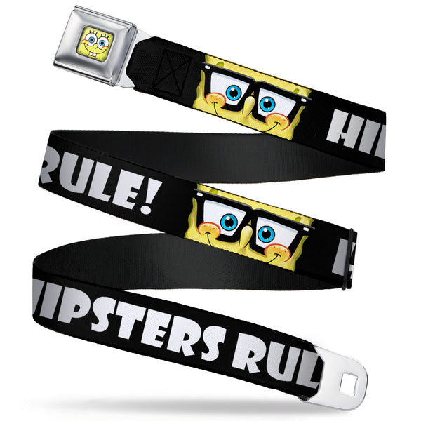 Buckle-Down Sponge Bob Face CLOSE-UP Full Color Seatbelt Belt - SpongeBob Nerd HIPSTERS RULE Black/White Webbing