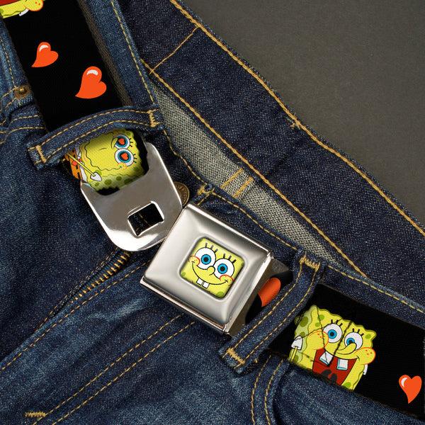 Buckle-Down Sponge Bob Face CLOSE-UP Full Color Seatbelt Belt - SpongeBob Love Eyes/Hearts Black/Red Webbing