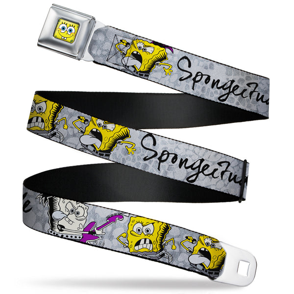 Buckle-Down Sponge Bob Face CLOSE-UP Full Color Seatbelt Belt - SpongeBob 3-Poses SPONGEITUDE Grays/Black Webbing