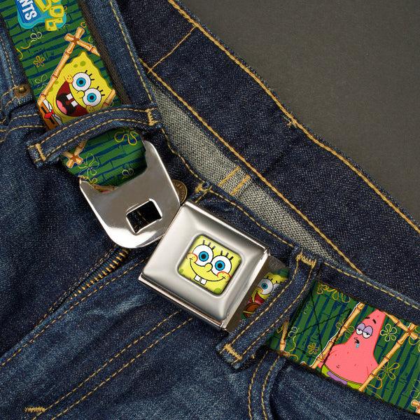 Buckle-Down Sponge Bob Face CLOSE-UP Full Color Seatbelt Belt - SpongeBob & Patrick Starfish Bamboo Frames/Logo Webbing
