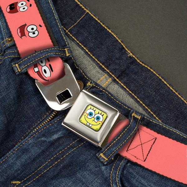 Buckle-Down Sponge Bob Face CLOSE-UP Full Color Seatbelt Belt - Patrick Starfish Expressions Pink Webbing