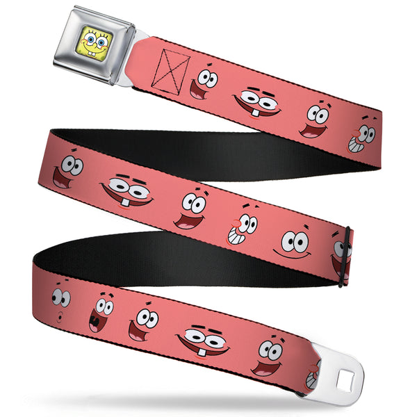 Buckle-Down Sponge Bob Face CLOSE-UP Full Color Seatbelt Belt - Patrick Starfish Expressions Pink Webbing