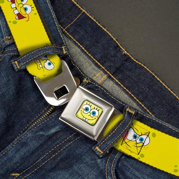 Buckle-Down SpongeBob Face CLOSE-UP Full Color Seatbelt Belt - SpongeBob Expressions Yellow Webbing