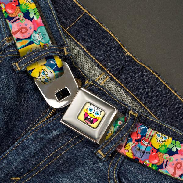 Buckle-Down SpongeBob Open Mouth Smile Full Color Seatbelt Belt - SpongeBob Expressions & Friends Stacked Webbing