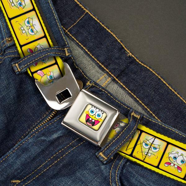 Buckle-Down SpongeBob Open Mouth Smile Full Color Seatbelt Belt - SpongeBob 10-Expressions Filmstrip Yellows/Black/White Webbing
