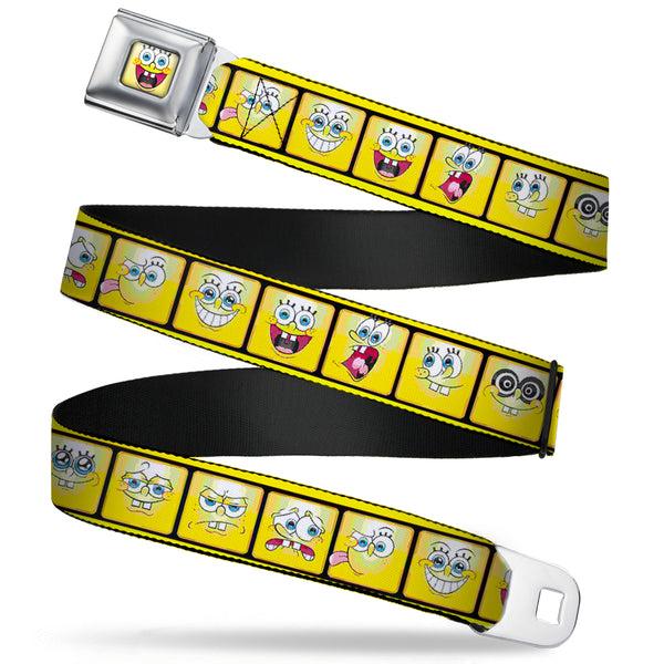 Buckle-Down SpongeBob Open Mouth Smile Full Color Seatbelt Belt - SpongeBob 10-Expressions Filmstrip Yellows/Black/White Webbing