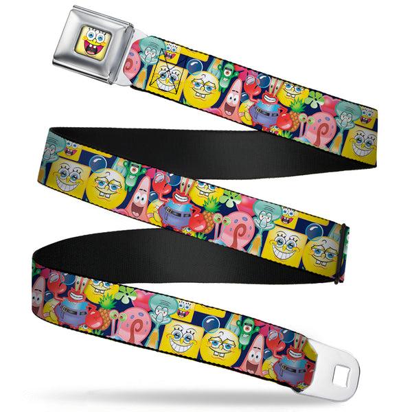 Buckle-Down SpongeBob Open Mouth Smile Full Color Seatbelt Belt - SpongeBob Expressions & Friends Stacked Webbing