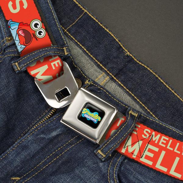 Buckle-Down SpongeBob SquarePants Logo Full Color Black/Blues Seatbelt Belt - SpongeBob Mr. Krabs THE SMELLY SMELL THAT SMELLS Pose Orange Webbing