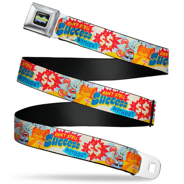 Buckle-Down SpongeBob SquarePants Logo Full Color Black/Blues Seatbelt Belt - SpongeBob SquarePants Mr. Krab Krusty Krab SUCCCE$$ Collage Ivory/Multi Color Webbing