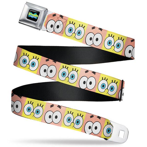 Buckle-Down SpongeBob SquarePants Logo Full Color Black/Blues Seatbelt Belt - SpongeBob SquarePants and Patrick Star Eye Blocks Yellow/Pink Webbing
