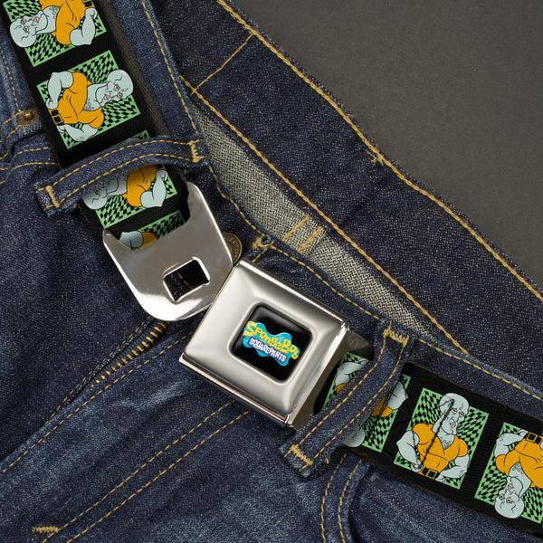 Buckle-Down SpongeBob SquarePants Logo Full Color Black/Blues Seatbelt Belt - SpongeBob Handsome Squidward Pose Blocks Flip Black/Green Webbing