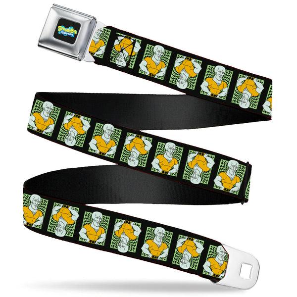 Buckle-Down SpongeBob SquarePants Logo Full Color Black/Blues Seatbelt Belt - SpongeBob Handsome Squidward Pose Blocks Flip Black/Green Webbing