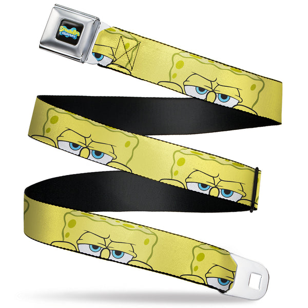 Buckle-Down SpongeBob SquarePants Logo Full Color Black/Blues Seatbelt Belt - SpongeBob SquarePants Close-Up Face Yellow Webbing