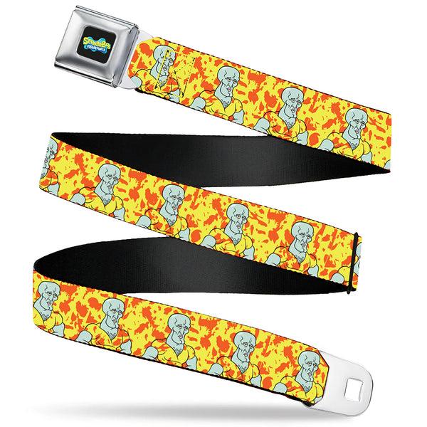 Buckle-Down SpongeBob SquarePants Logo Full Color Black/Blues Seatbelt Belt - SpongeBob Handsome Squidward Pose Yellow/Orange Webbing