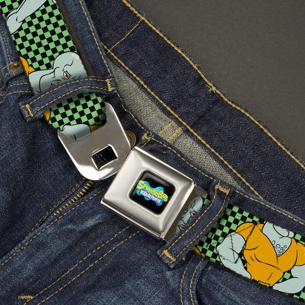 Buckle-Down SpongeBob SquarePants Logo Full Color Black/Blues Seatbelt Belt - SpongeBob Handsome Squidward Pose Checker Black/Green Webbing