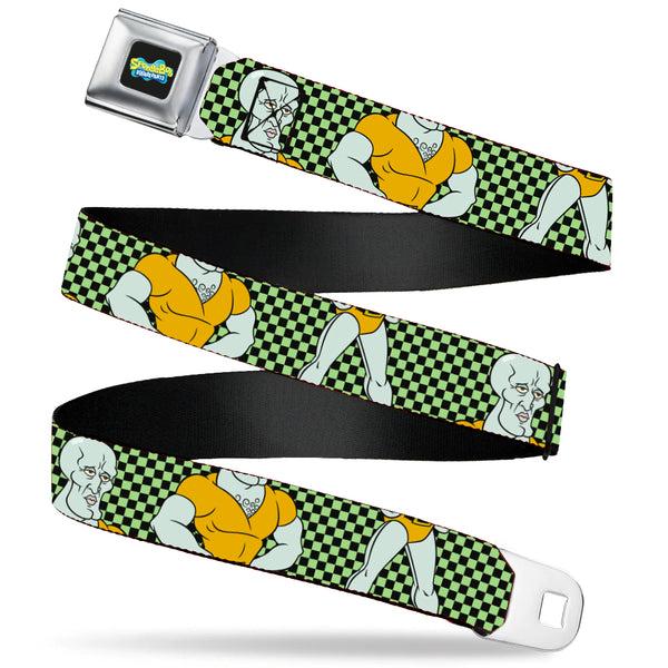 Buckle-Down SpongeBob SquarePants Logo Full Color Black/Blues Seatbelt Belt - SpongeBob Handsome Squidward Pose Checker Black/Green Webbing