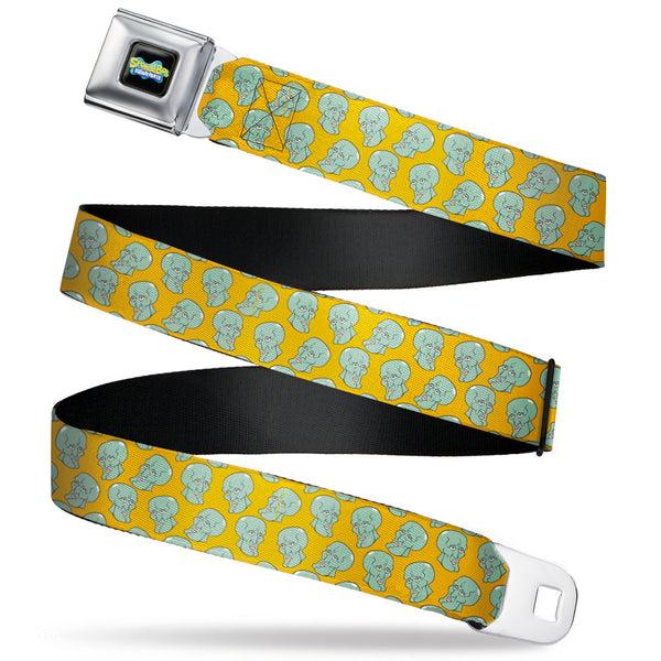 Buckle-Down SpongeBob SquarePants Logo Full Color Black/Blues Seatbelt Belt - SpongeBob Handsome Squidward Face Scattered Orange Webbing