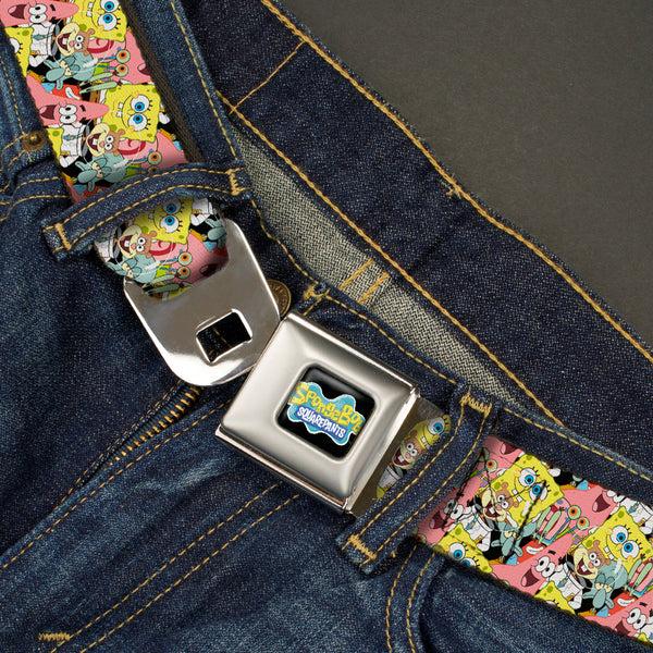 Buckle-Down SpongeBob SquarePants Logo Full Color Black Seatbelt Belt - SpongeBob 5-Characters Stacked Webbing