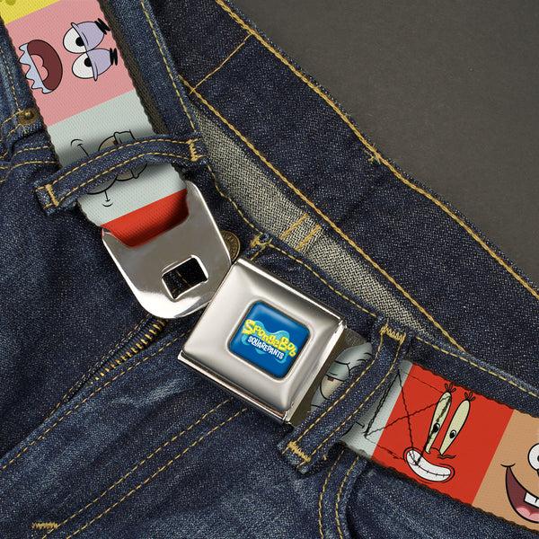 Buckle-Down SpongeBob SquarePants Logo Full Color Blues Seatbelt Belt - SpongeBob SquarePants And Friends Expression Blocks Multi Color Webbing
