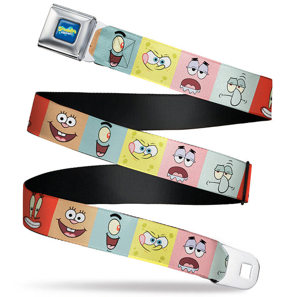Buckle-Down SpongeBob SquarePants Logo Full Color Blues Seatbelt Belt - SpongeBob SquarePants and Friends Expression Blocks Multi Color Webbing