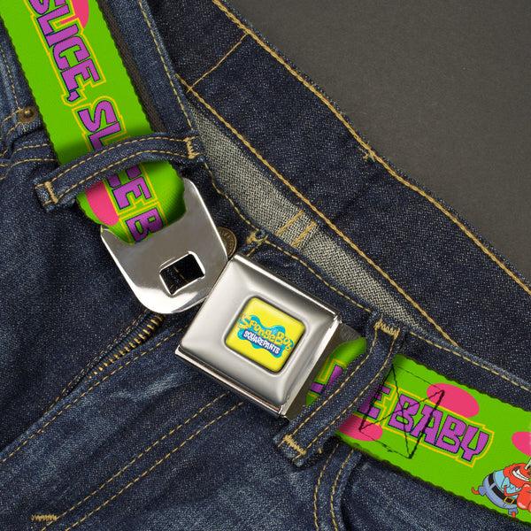 Buckle-Down SpongeBob SquarePants Logo Full Color Yellows/Blues Seatbelt Belt - SpongeBob SquarePants And Friends SLICE SLICE BABY Pose Green Webbing