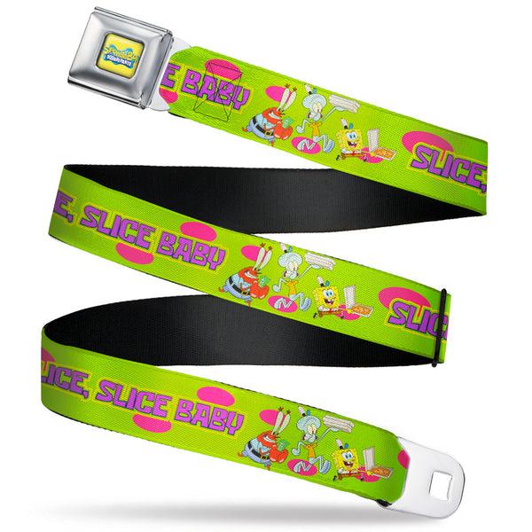 Buckle-Down SpongeBob SquarePants Logo Full Color Yellows/Blues Seatbelt Belt - SpongeBob SquarePants and Friends SLICE SLICE BABY Pose Green Webbing