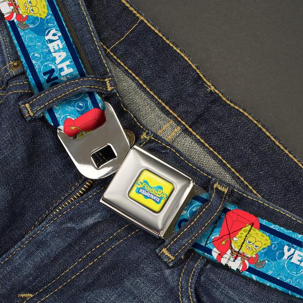 Buckle-Down SpongeBob SquarePants Logo Full Color Yellows/Blues Seatbelt Belt - SpongeBob SquarePants Imma Head Out YEAH NO Pose Blues Webbing
