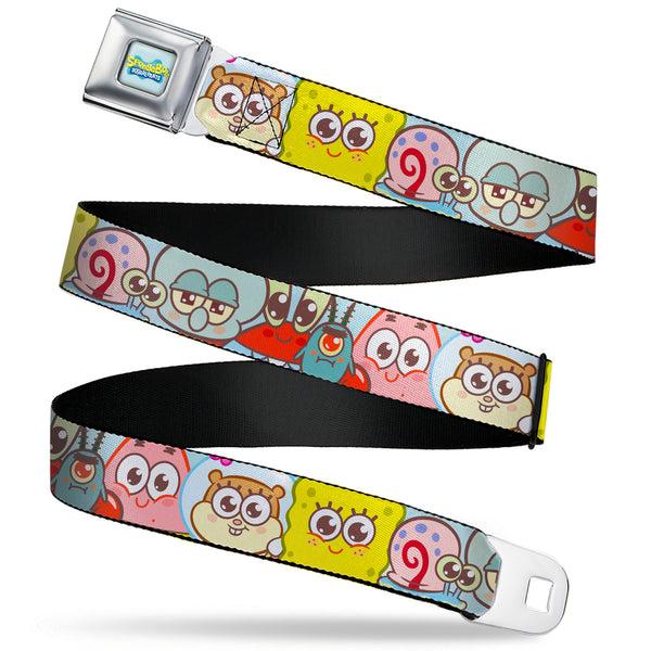 Buckle-Down SPONGEBOB SQUAREPANTS Title Logo Full Color Blues/Yellow Seatbelt Belt - SpongeBob SquarePants and Friends Close-Up Face Light Blue Webbing
