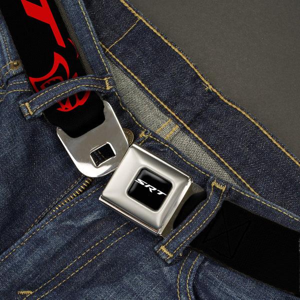 Buckle-Down SRT Logo Full Color Black White Seatbelt Belt - Dodge SRT Hellcat Logo CLOSE-UP Black/Red Webbing