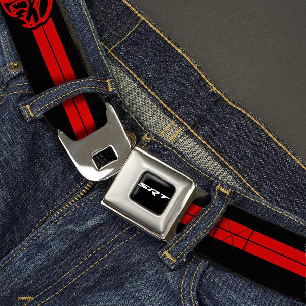 Buckle-Down SRT Logo Full Color Black White Seatbelt Belt - Dodge Hellcat Stripe Logo Black/Red Webbing