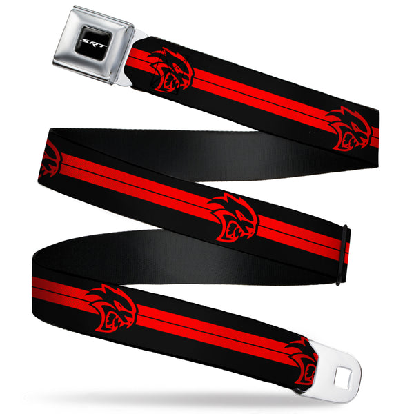 Buckle-Down SRT Logo Full Color Black White Seatbelt Belt - Dodge Hellcat Stripe Logo Black/Red Webbing