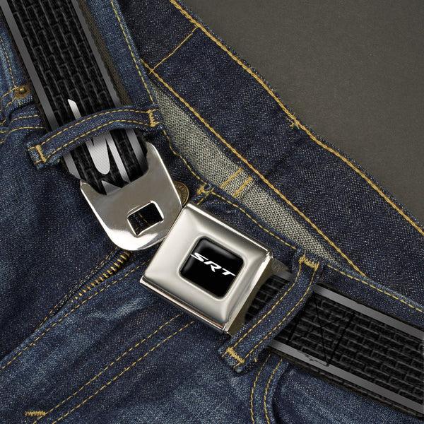 Buckle-Down SRT Logo Full Color Black White Seatbelt Belt - Dodge SRT Hellcat Logo Stripe Black/Silver/White Webbing