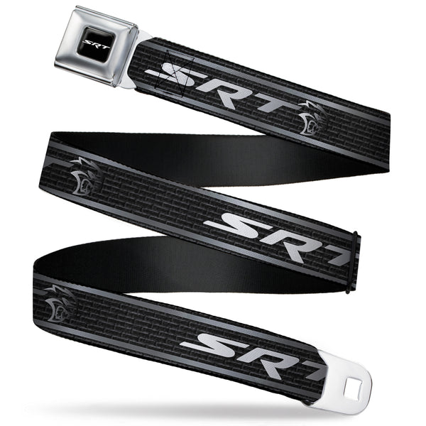 Buckle-Down SRT Logo Full Color Black White Seatbelt Belt - Dodge SRT Hellcat Logo Stripe Black/Silver/White Webbing
