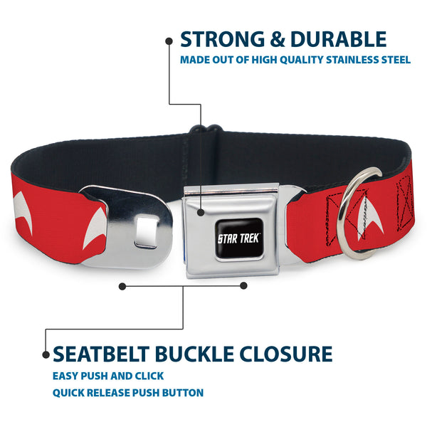 Buckle-Down STAR TREK Text Logo Full Color Black/White Seatbelt Buckle Collar - Star Trek Starfleet Insignia Red/White