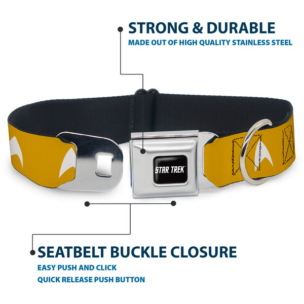 Buckle-Down STAR TREK Text Logo Full Color Black/White Seatbelt Buckle Collar - Star Trek Starfleet Insignia Golden Yellow/White