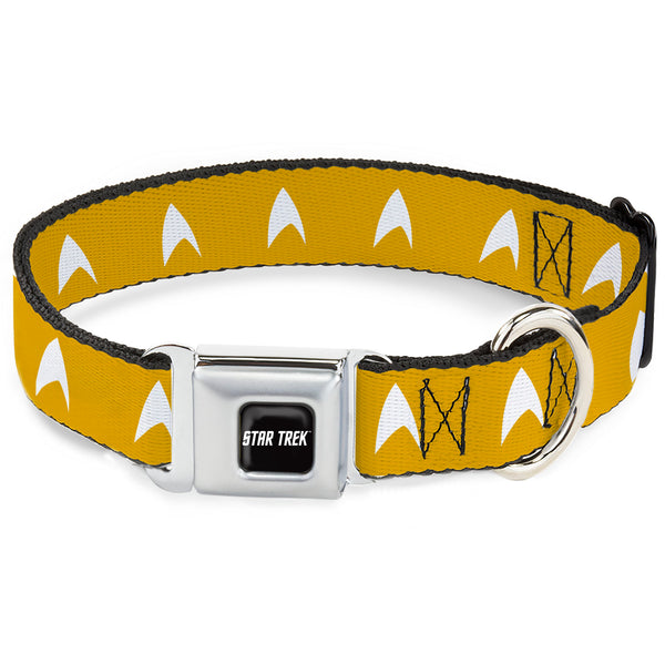 Buckle-Down STAR TREK Text Logo Full Color Black/White Seatbelt Buckle Collar - Star Trek Starfleet Insignia Golden Yellow/White