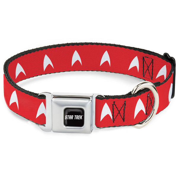 Buckle-Down STAR TREK Text Logo Full Color Black/White Seatbelt Buckle Collar - Star Trek Starfleet Insignia Red/White