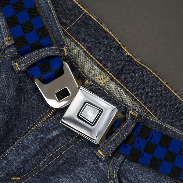 Buckle-Down Starburst Seatbelt Belt - Checker Black/Blue Webbing